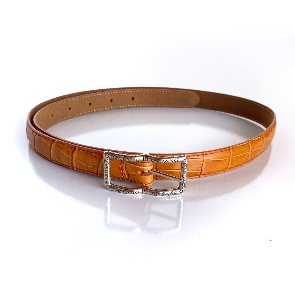 Brighton Ladies Croc-embossed Mustard Ochre Belt Size 34